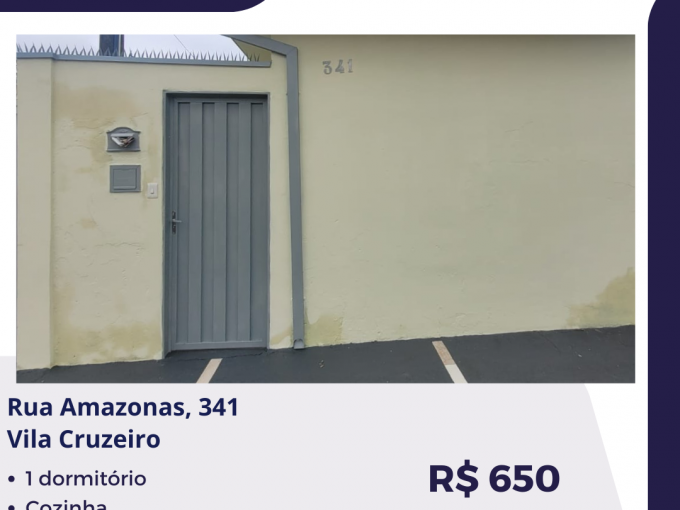 Rua Amazonas, 341 – VILA CRUZEIRO – R$ 650,00